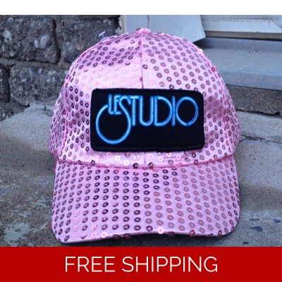 Le Studio Baseball Hat Light Pink Sparkle W & B Front Logo